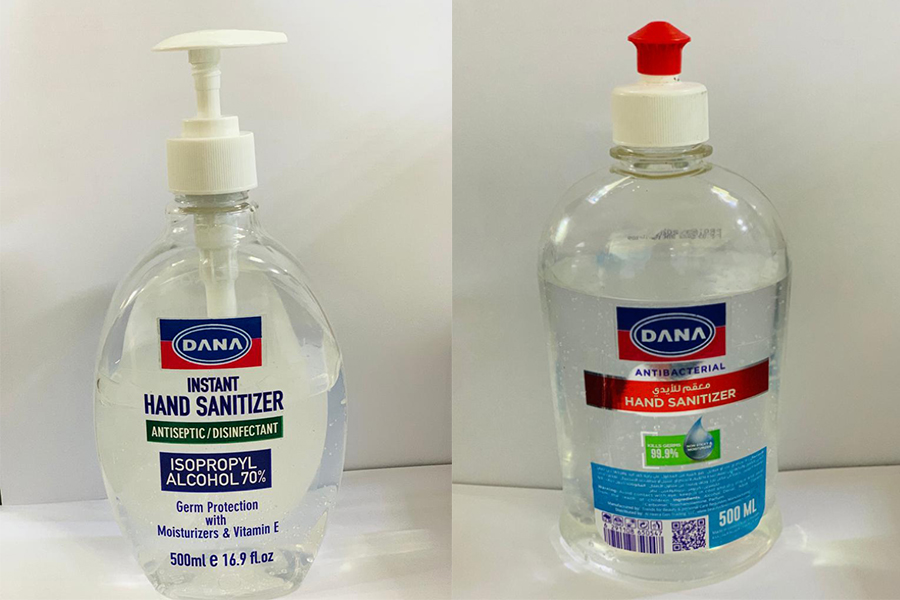 Les désinfectants pour les mains DANA sont disponibles dans différentes tailles d'emballage
